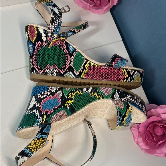 New w/o Box! Vibrant Multicolor Faux Snakeskin Platform Wedge Sandals Womens 42 - Picture 5 of 8